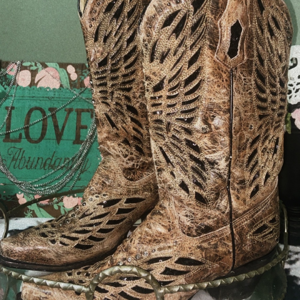 Corral crystal and sequins women distressed bronze leather boots